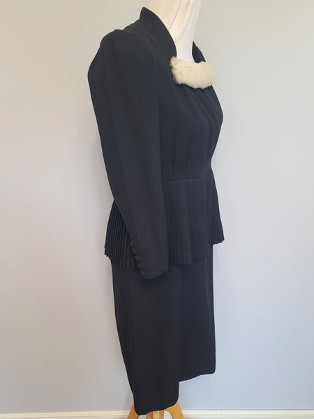 German Black Dress with Fur Trim <br> (B-34" W-29.5" H-38")