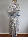 White Blue Pink Abstract Print Dress <br> (B-34" W-25.5" H-42")
