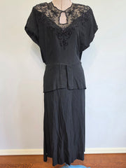 Black Rayon Gown Beading and Peplum <br> (B-36" W-28" H-34")