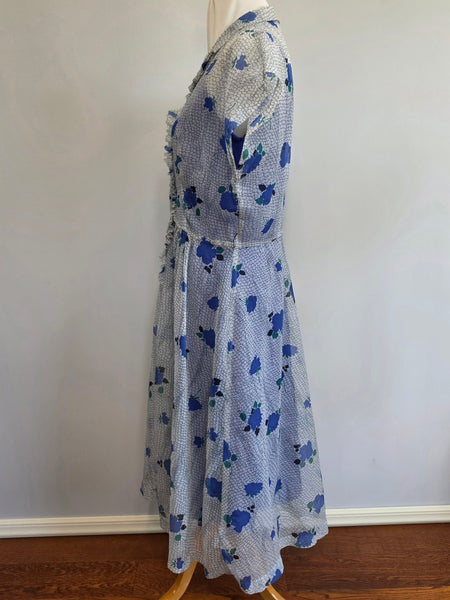 Blue Flower Print Dress and Slip <br> (B-37" W-33" H-37")