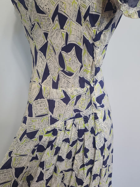 Newspaper Novelty Print Dress (as-is) <br> (B-34" W.25.5" H-34")