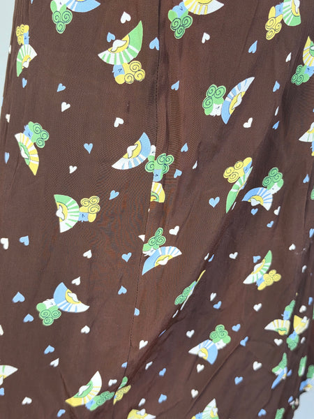 Cold Rayon Lady and Fan Novelty Print Dress <br> (B-36" W-27" H-35")