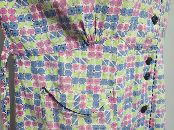 Colorful Print Button Down Dress <br> (B-52" W-44.5" H-52")