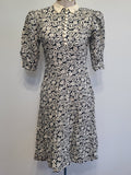German Black and White Flower Print Dress <br> (B-34" W-26" H-32")