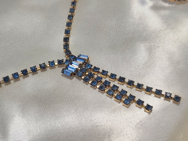 Blue Rhinestone Necklace and Screwback Earrings Set