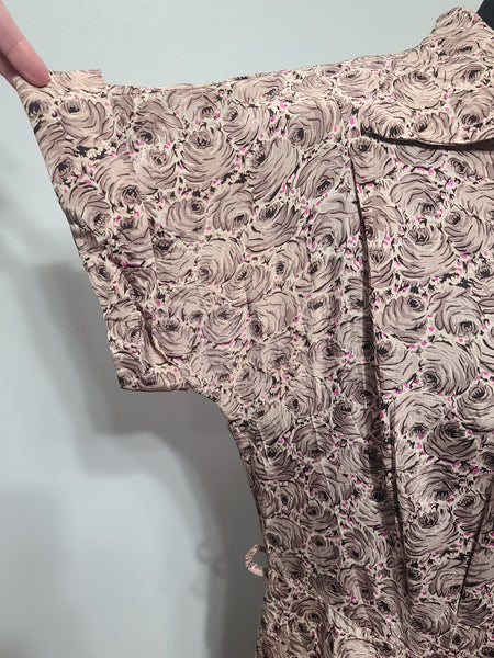 Lavender Rose Print Dress <br> (B-41" W-34" H-42")