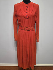 Orange Rayon Dress with Scalloped Edges <br> (B-40" W-30.5" H-38")