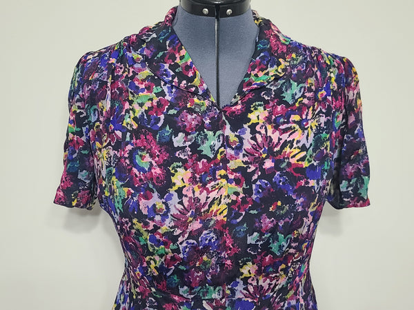 Purple Flower Print Dress <br> (B-48" W-40" H-49")