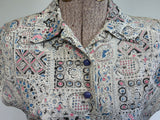 White Blue Pink Abstract Print Dress <br> (B-34" W-25.5" H-42")