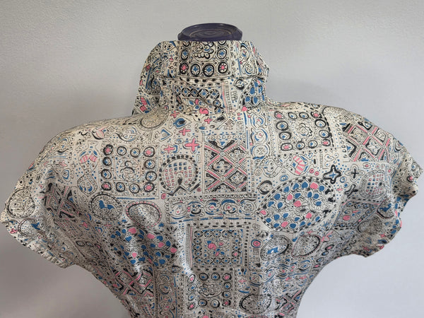 White Blue Pink Abstract Print Dress <br> (B-34" W-25.5" H-42")