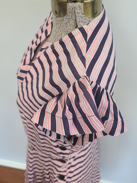 Pink and Dark Blue Striped Dress <br> (B-36" W-27" H-38")