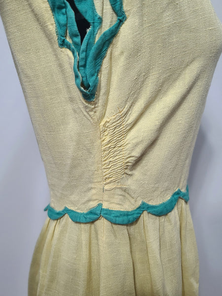 Yellow Lanz Dress with Scalloped Trim <br> (B-32" W-26"" H-39")