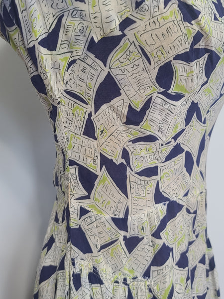 Newspaper Novelty Print Dress (as-is) <br> (B-34" W.25.5" H-34")