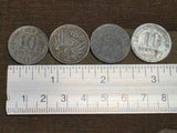Lot of 4 Weimar 10 Pfennig Coins (1920s)