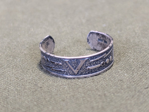 V for Victory Morse Code Ring Sterling 925 ASW