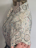 White Blue Pink Abstract Print Dress <br> (B-34" W-25.5" H-42")