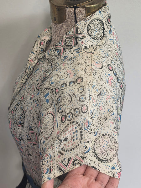 White Blue Pink Abstract Print Dress <br> (B-34" W-25.5" H-42")