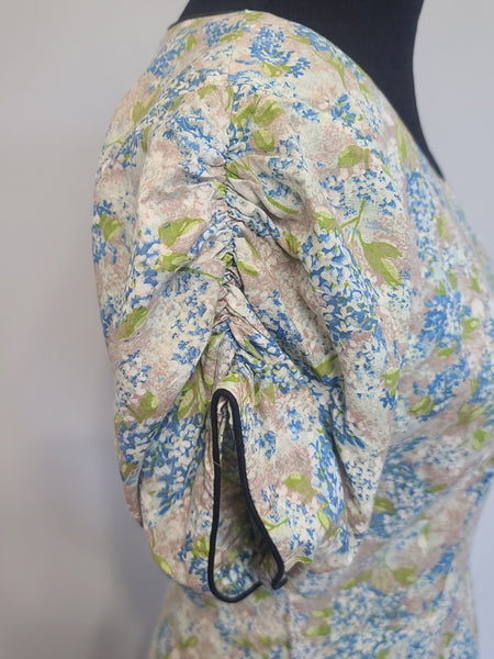 Light Blue and Green Flower Print Dress <br> (B-37" W-28.5" H-39")