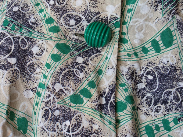 Green Print Peplum Blouse <br> (B-36" W-26")