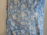 Blue White Print Dress with Red Accents <br> (B-38" W-32" H-41")