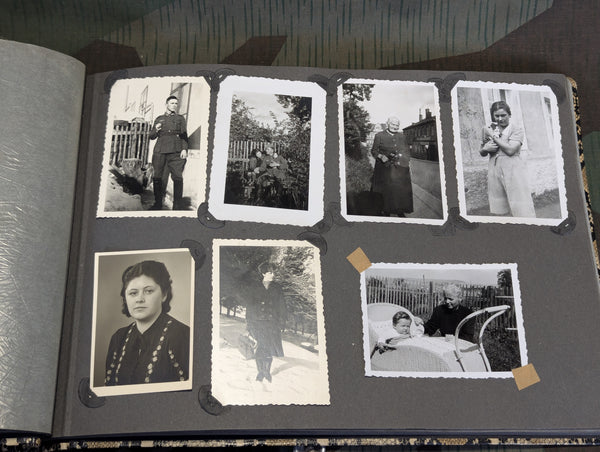 Partial German Family Photo Album Faux Snake Skin Cover