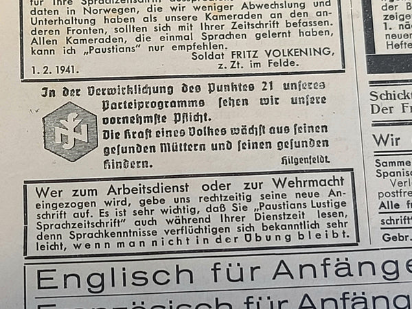 Paustians Lustige Sprachzeitschrift Funny Language Magazine Heft 23 15.8.1941