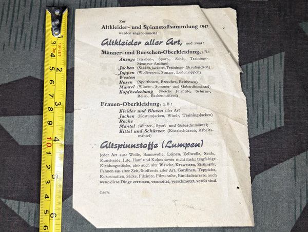 Clothing Drive Notice from 1942
