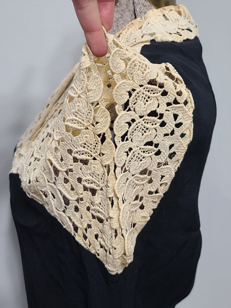 Black Rayon Peplum Dress with Lace Top <br> (B-34" W-27" H-37")