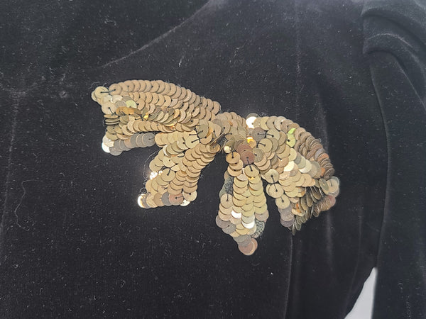 German Black Velvet Dress with Sequin Bow <br> (B-36" W-27" H-35")