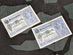 Lot of 2 x 1917 - 5 Mark Notes