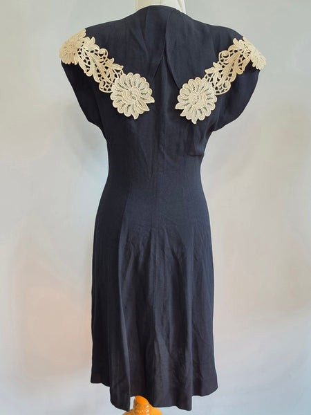Black Dress with White Lace and Buttons <br> (B-36" W-29" H-35")