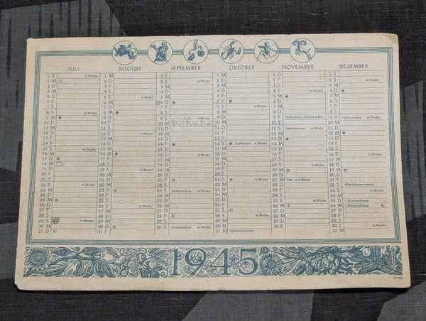 1945 Small Calendar (Postcard Size)