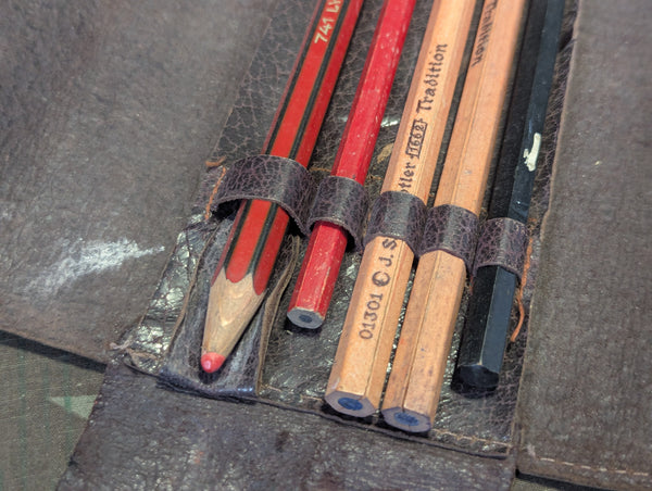 Large Leather Pencil Case Mostly Full