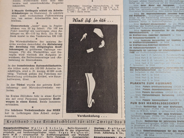 Kraftfahrzeug Handwerk Heft 50 - 14. Dezember 1940 Krafthand