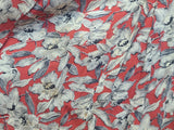 German Red White Black Flower Print Rayon Dress <br> (B-38" W-28" H-35")