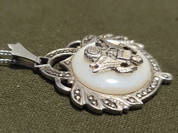 Army Eagle Marcasite Sweetheart Necklace