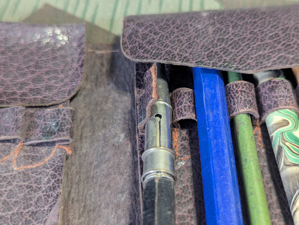 Large Leather Pencil Case Mostly Full