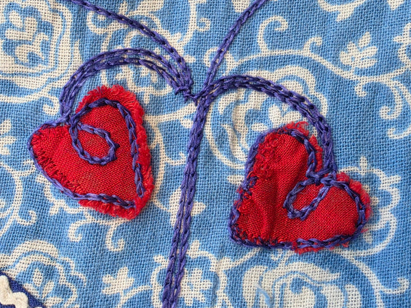 Blue White Print Dress with Red Accents <br> (B-38" W-32" H-41")