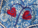 Blue White Print Dress with Red Accents <br> (B-38" W-32" H-41")