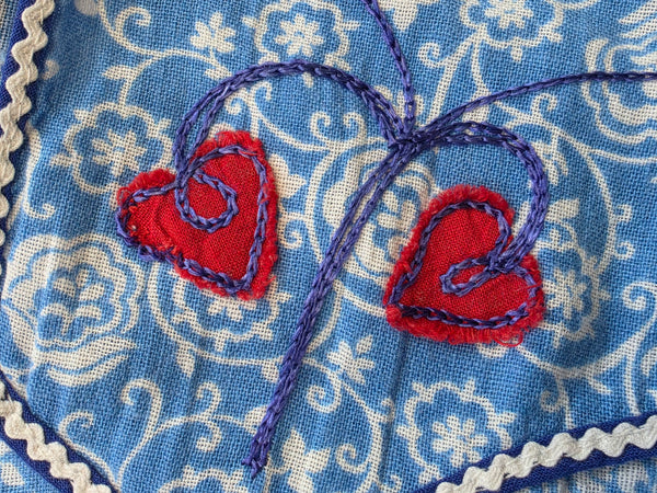 Blue White Print Dress with Red Accents <br> (B-38" W-32" H-41")
