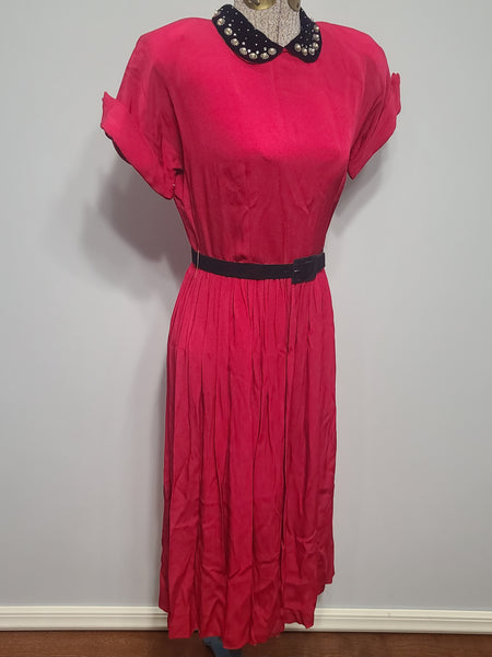 Bright Pink Dress with Velvet Collar <br> (B-37" W-27" H-41")