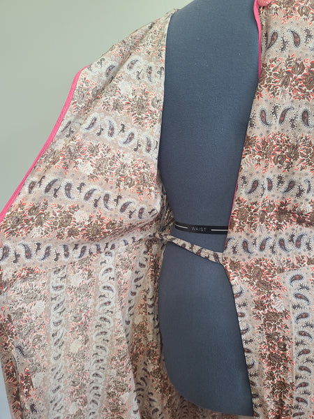 Pink and Brown Paisley Flower Print Wrap Dress <br> (B-44" W-35" H-46")