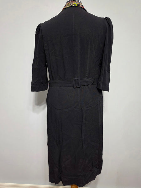 Black Rayon Dress with Colorful Print Wrap Around Top <br> (B-42" W-35" H-41")