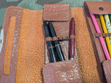 Leather Pen and Pencil Case With Contents