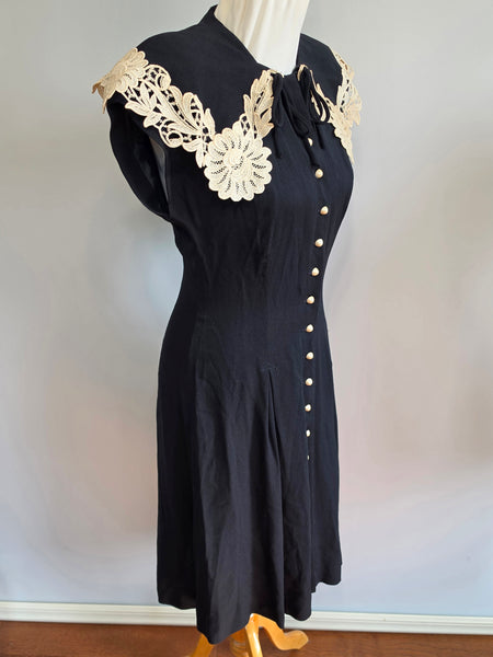 Black Dress with White Lace and Buttons <br> (B-36" W-29" H-35")