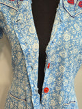 Blue White Print Dress with Red Accents <br> (B-38" W-32" H-41")