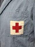 American Red Cross Blue Seersucker Dress and Hat <br> (B-42" W-36" H-41")
