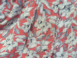 German Red White Black Flower Print Rayon Dress <br> (B-38" W-28" H-35")