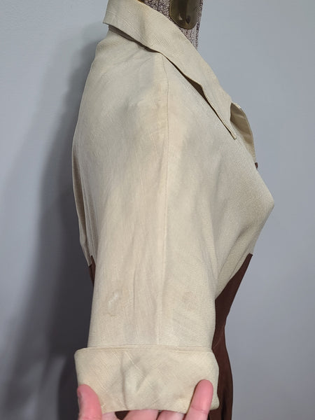 Brown and Tan Colorblock Linen Dress <br> (B-36" W-26.5" H-37")