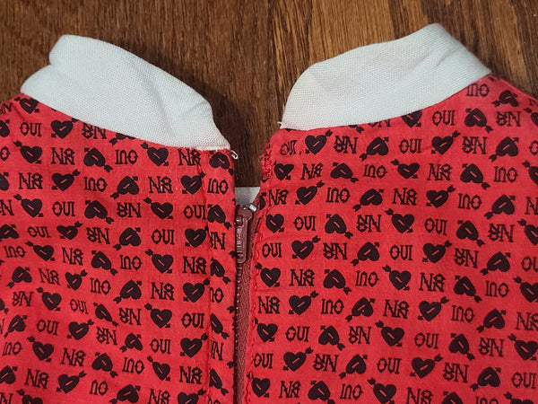 Heart Novelty Print French Oui Non Dress <br> (B-36" W-29" H-37")